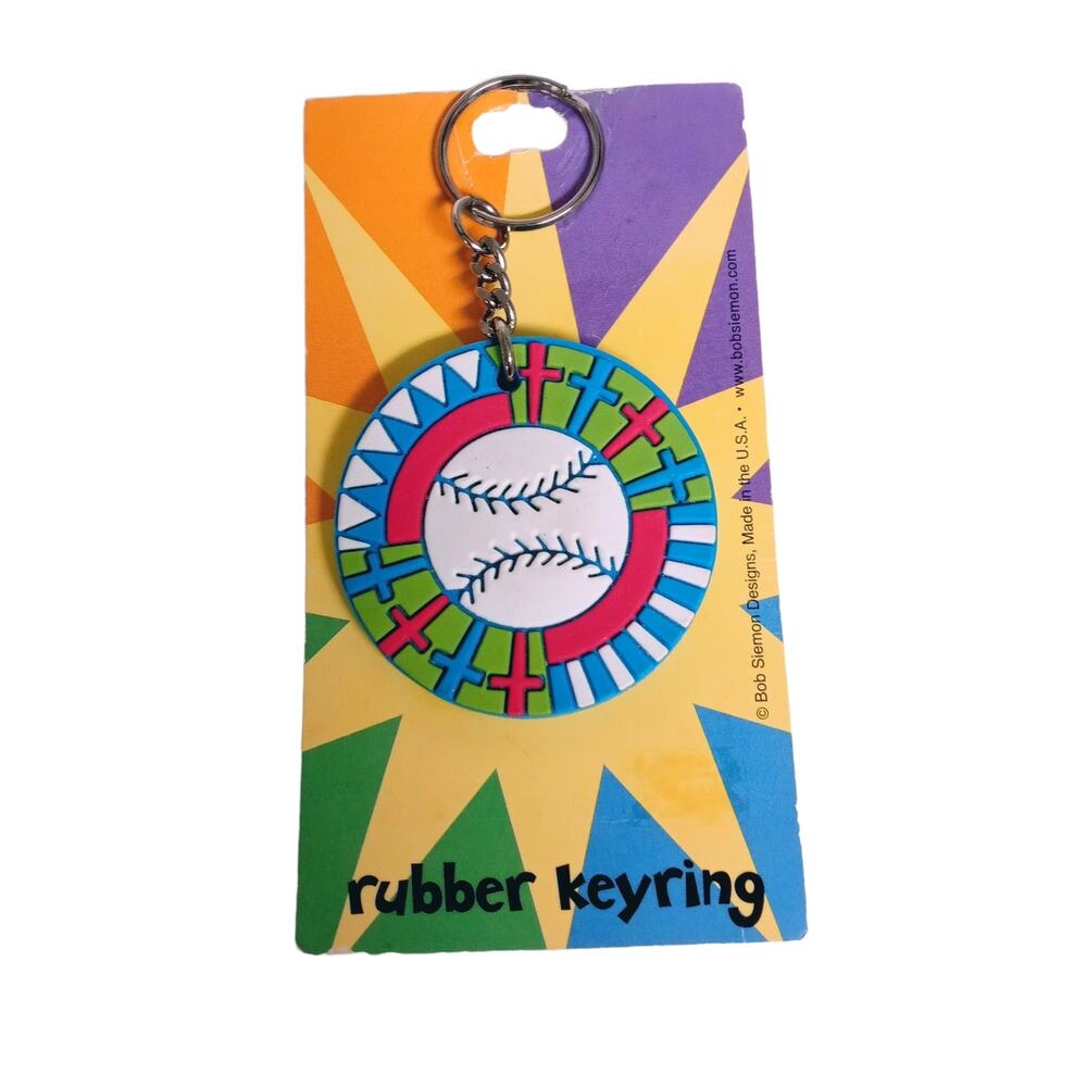 Christian Baseball Keychain Keyring Religious Softball Charm Bookbag Tag Vintage